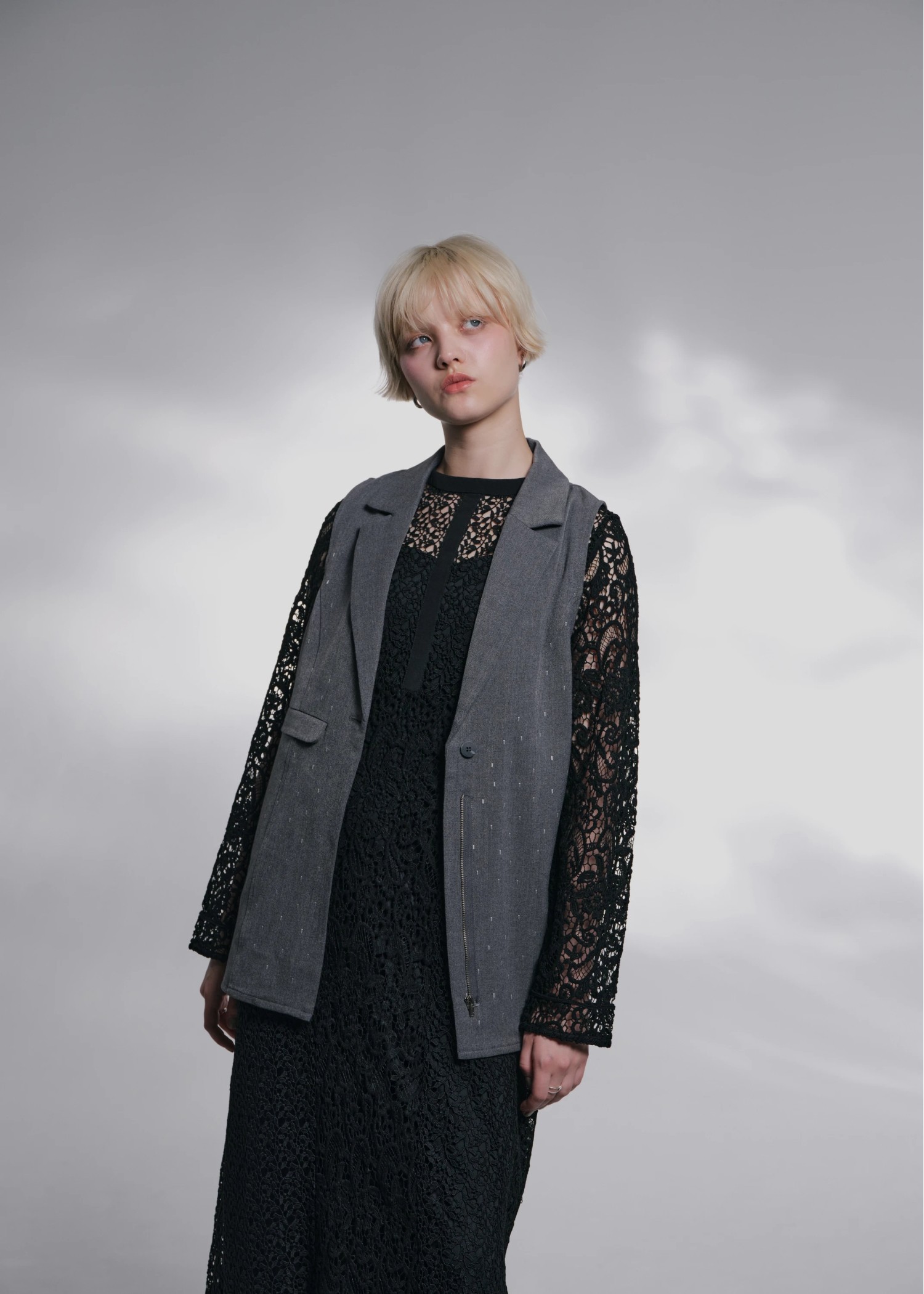 tailor collar studs zip gilet