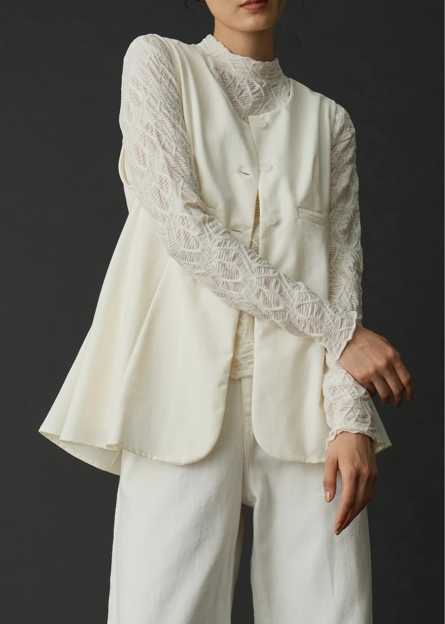 wave jacquard high neck sheer tops