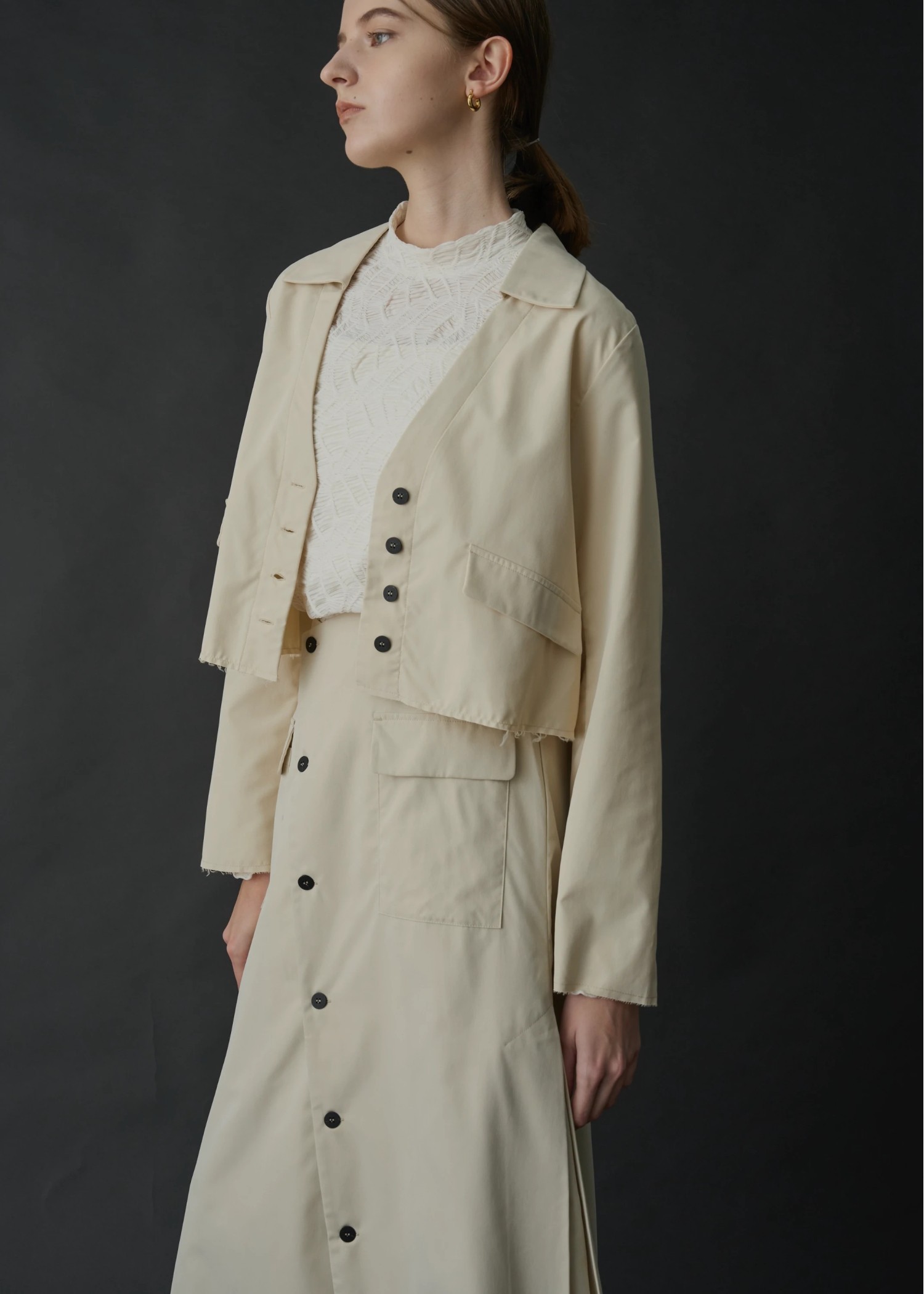 wave jacquard high neck sheer tops