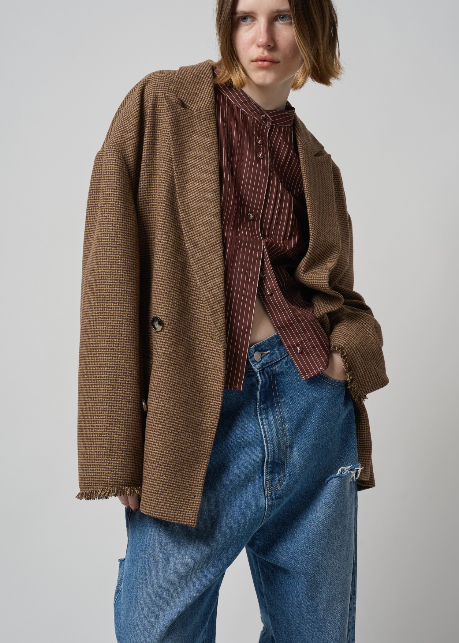 band collar pin tuck short SH