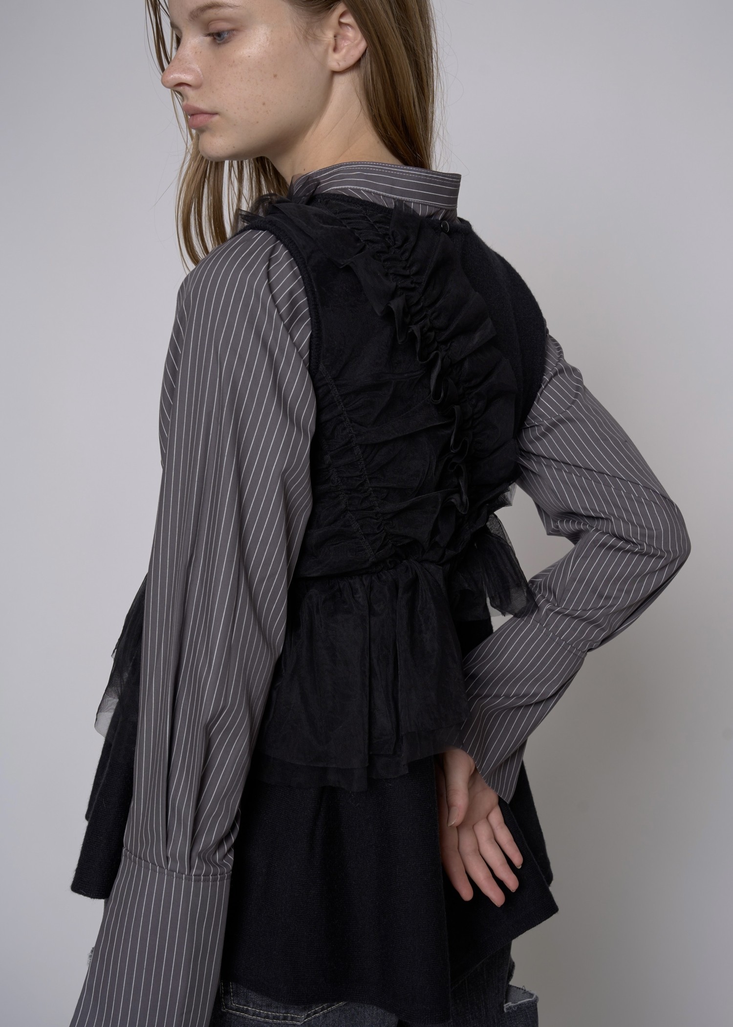 band collar pin tuck short SH